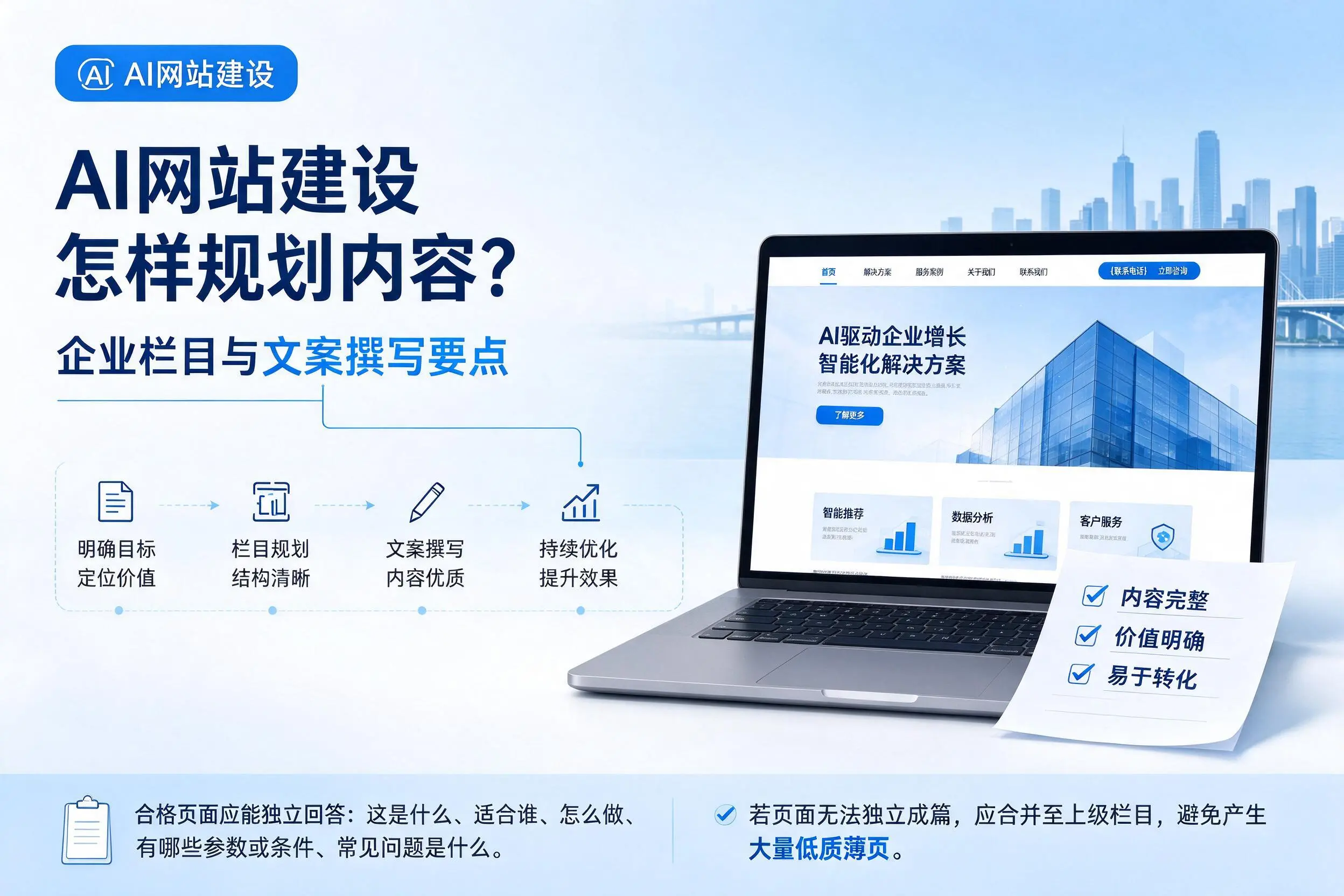 AI网站建设怎样规划内容?宣城企业栏目与文案撰写要点
