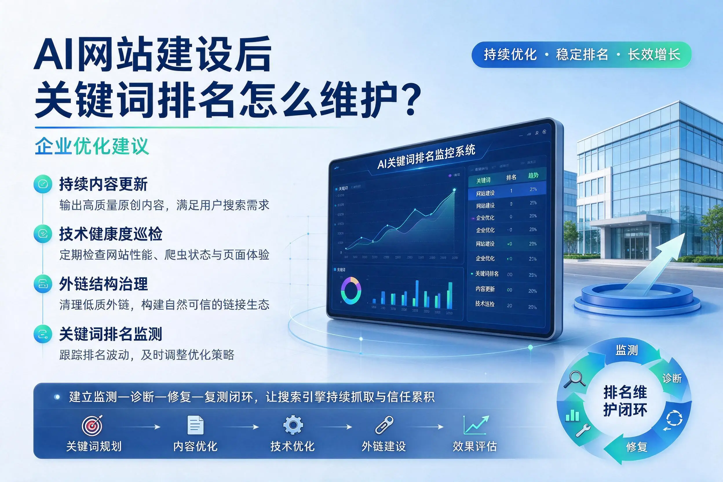 AI网站建设后关键词排名怎么维护?宣城企业优化建议